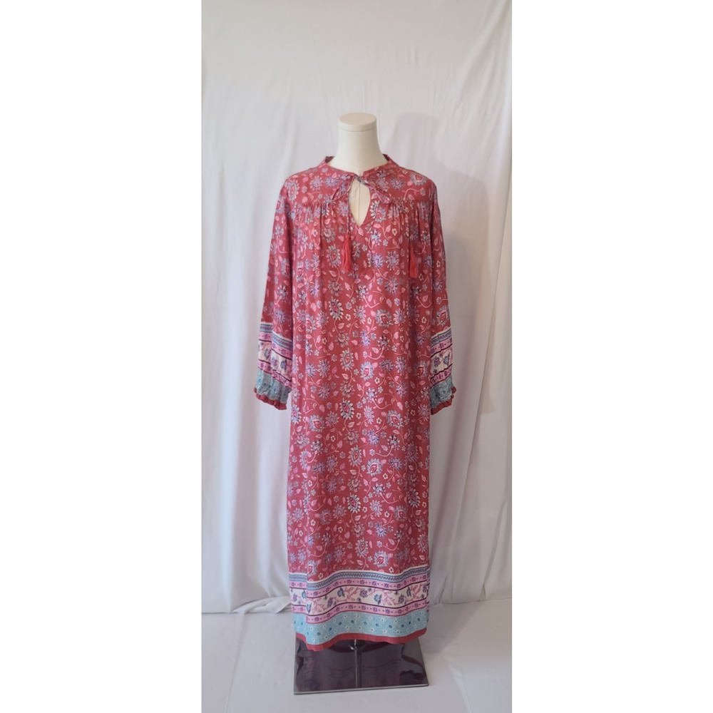Sold! Natural Life Dara Floral Tassel Kaftan Flowy Boho Maxi Dress Small - Picture 3 of 6